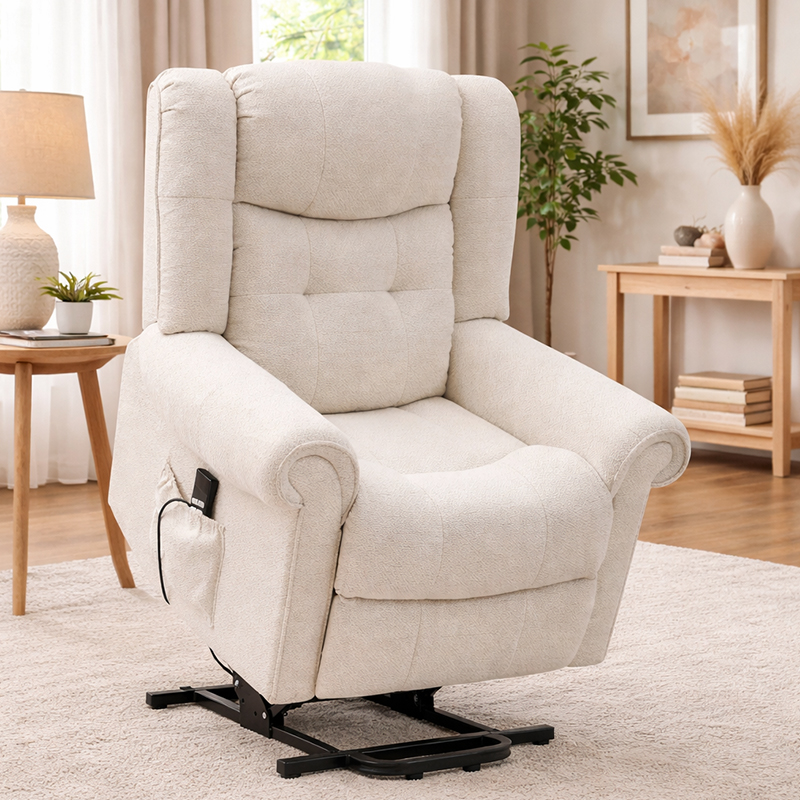 Chenille power lift recliner chair para sa matatanda na may vibration massage at init