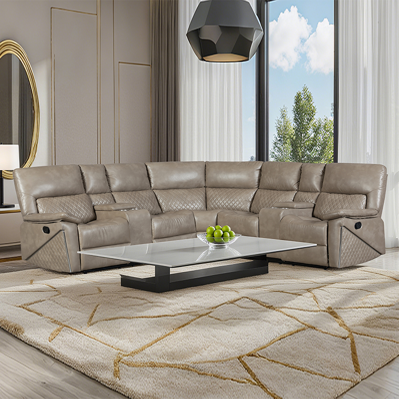 5 Piece manual reclining sectional corner sofa na may mga cup holder na kulay kayumanggi