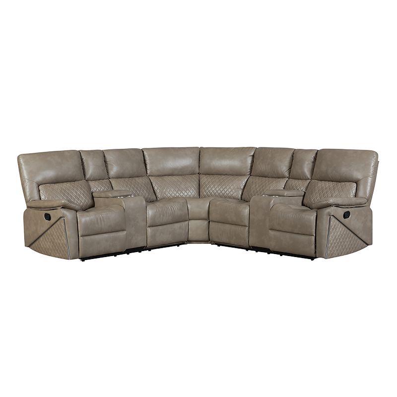 5 Piece manual reclining sectional corner sofa na may mga cup holder na kulay kayumanggi