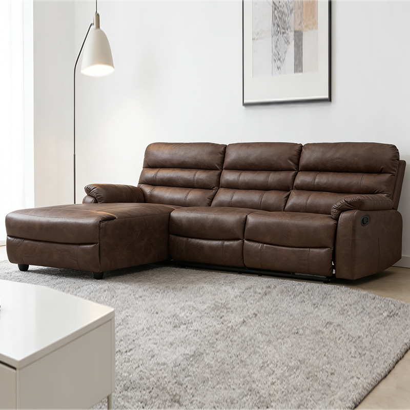 L-shape comfy leather three-seat modular sectional sofa na may ottoman