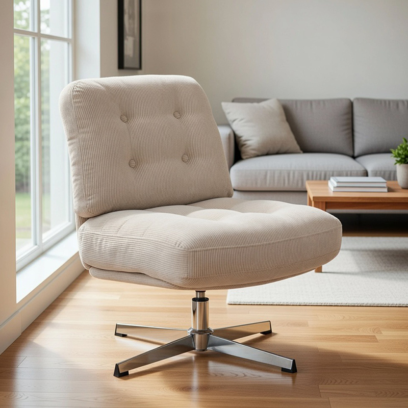 Armless office desk chair walang gulong, corduroy padded modernong swivel vanity chair office chair