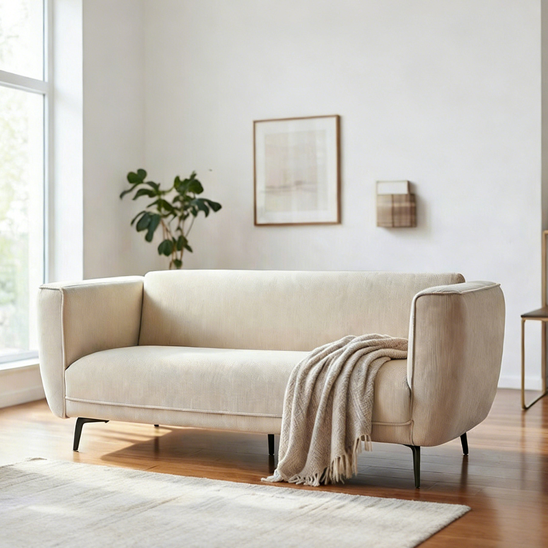 Modernong corduroy upholstered loveseats sofa na may mga metal na binti