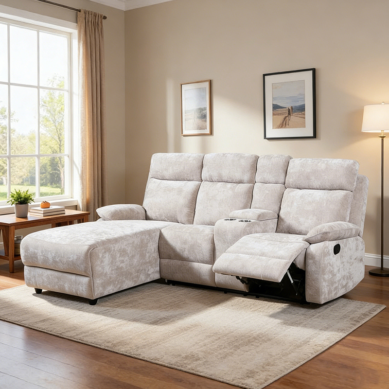 Chenille chaise sectional sofa na may ottoman