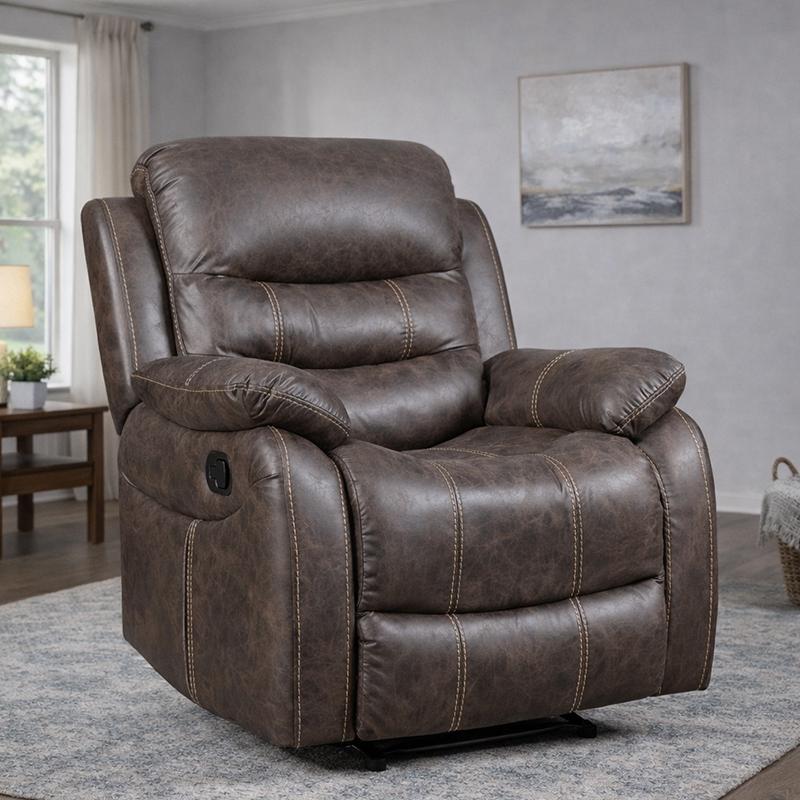 Leather Upholstered Manual Recliner Chair Para sa Sala