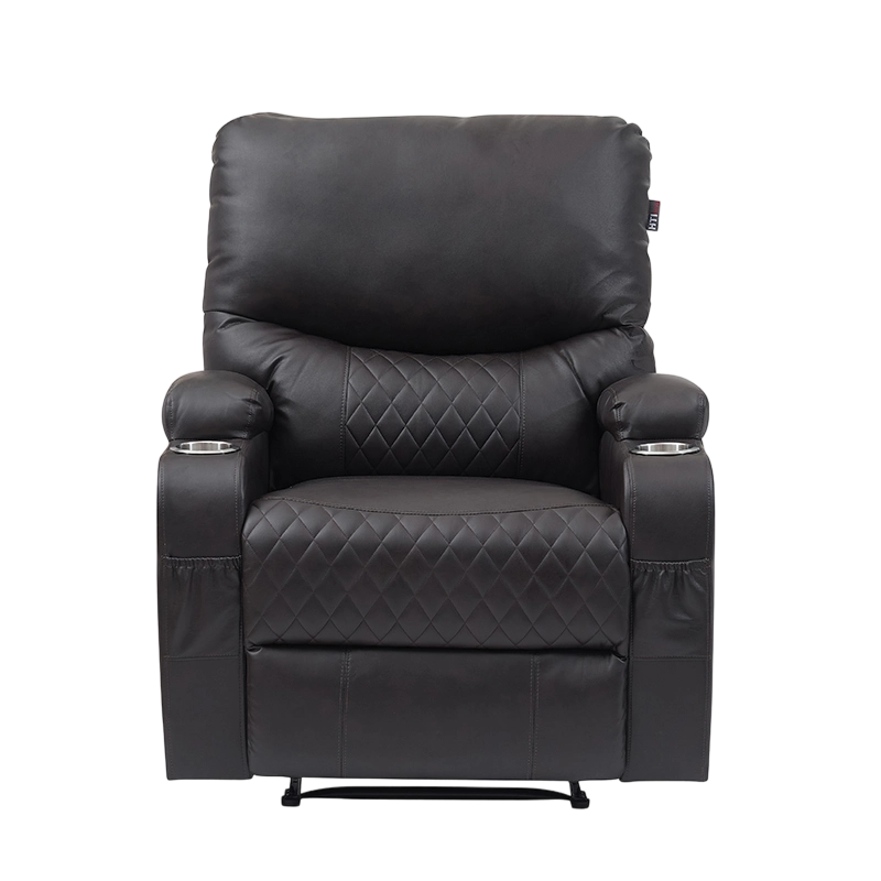 Overstuffed Faux Leather Manual Recliner Chair na may Dalawang Cup holder
