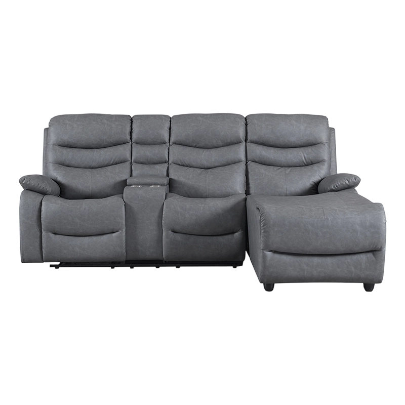 Asul na Upholstered Manual Recline Sectional na may Chaise at Storage