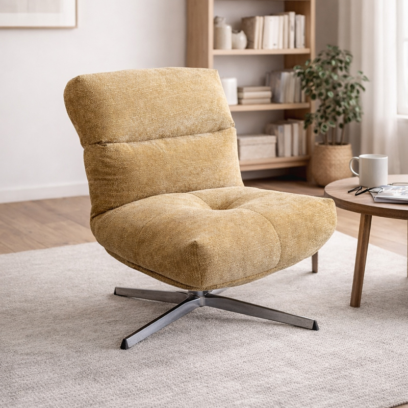 Modernong Tela Swivel Living Room Chair Luxury Metal Frame Single Lounge Sofa Chair Muwebles sa Sala