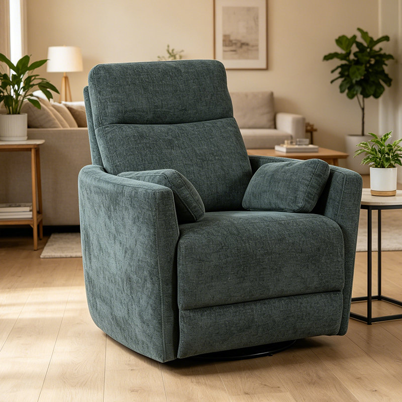 Modernong Chenille Swivel Glider Recliner na may mga Pillow