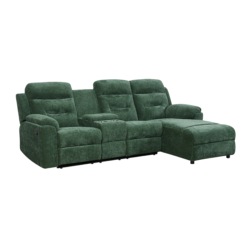 3 Tao Green Manual Reclining Chaise Sectional na may Storage Console