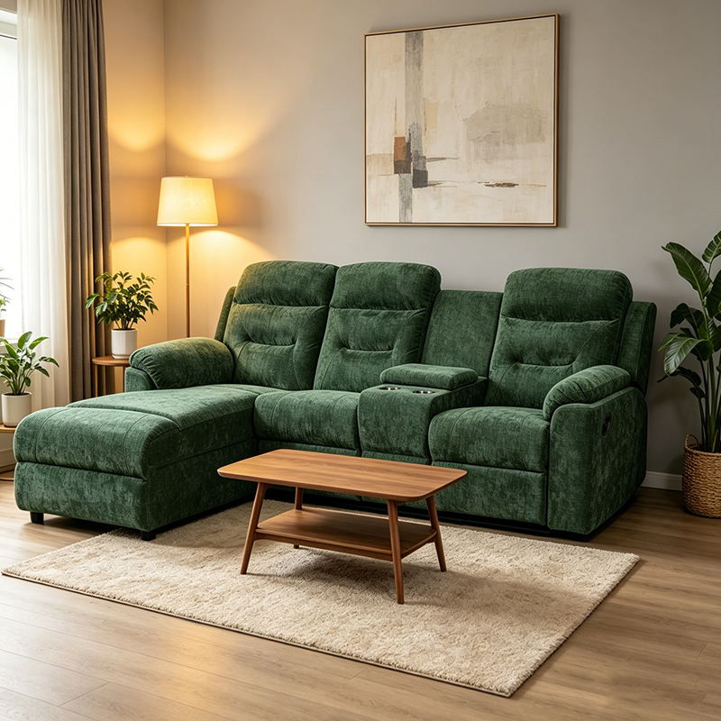 3 Tao Green Manual Reclining Chaise Sectional na may Storage Console